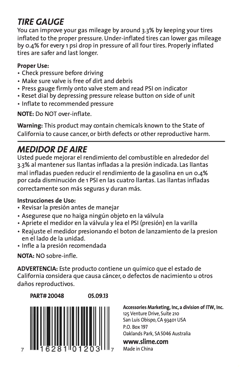 Page 1 de la notice Manuel utilisateur Slime 20048T