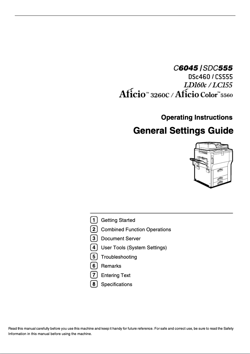 Page 1 de la notice Manuel utilisateur Ricoh Aficio Color 5560