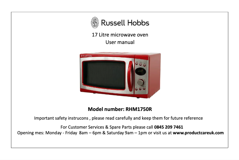Page 1 de la notice Manuel utilisateur Russell Hobbs RHM1750R