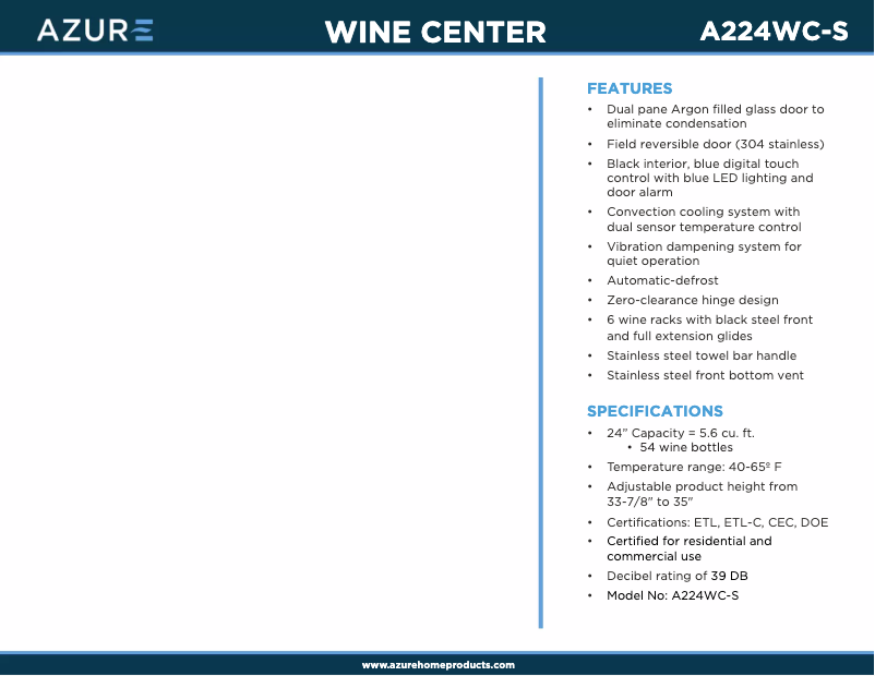 Page n°1 - Brochure Azure A224WC-S
