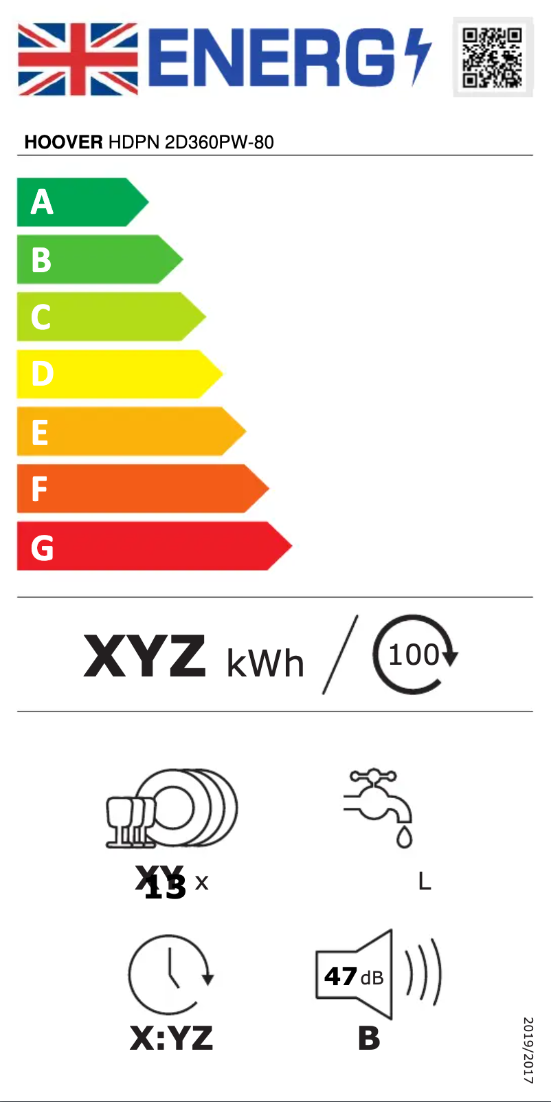 Page 1 de la notice Label énergétique Hoover HDPN 2D360PW-80