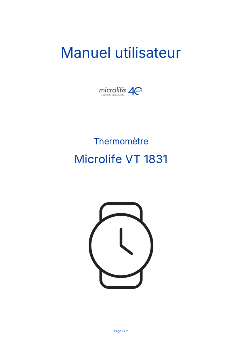 Page n°1 - Manuel utilisateur Microlife VT 1831