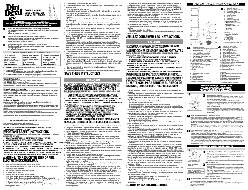 Page 1 de la notice Manuel utilisateur Dirt Devil Easy Steam Express II