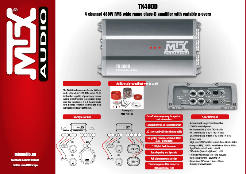 Page n°1 - Fiche technique MTX Audio TX480D