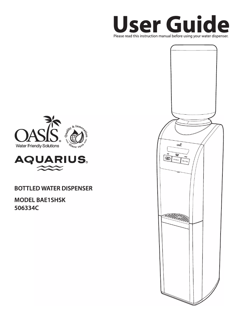 Page n°1 - Manuel utilisateur Oasis Aquarius BAE1SHSK
