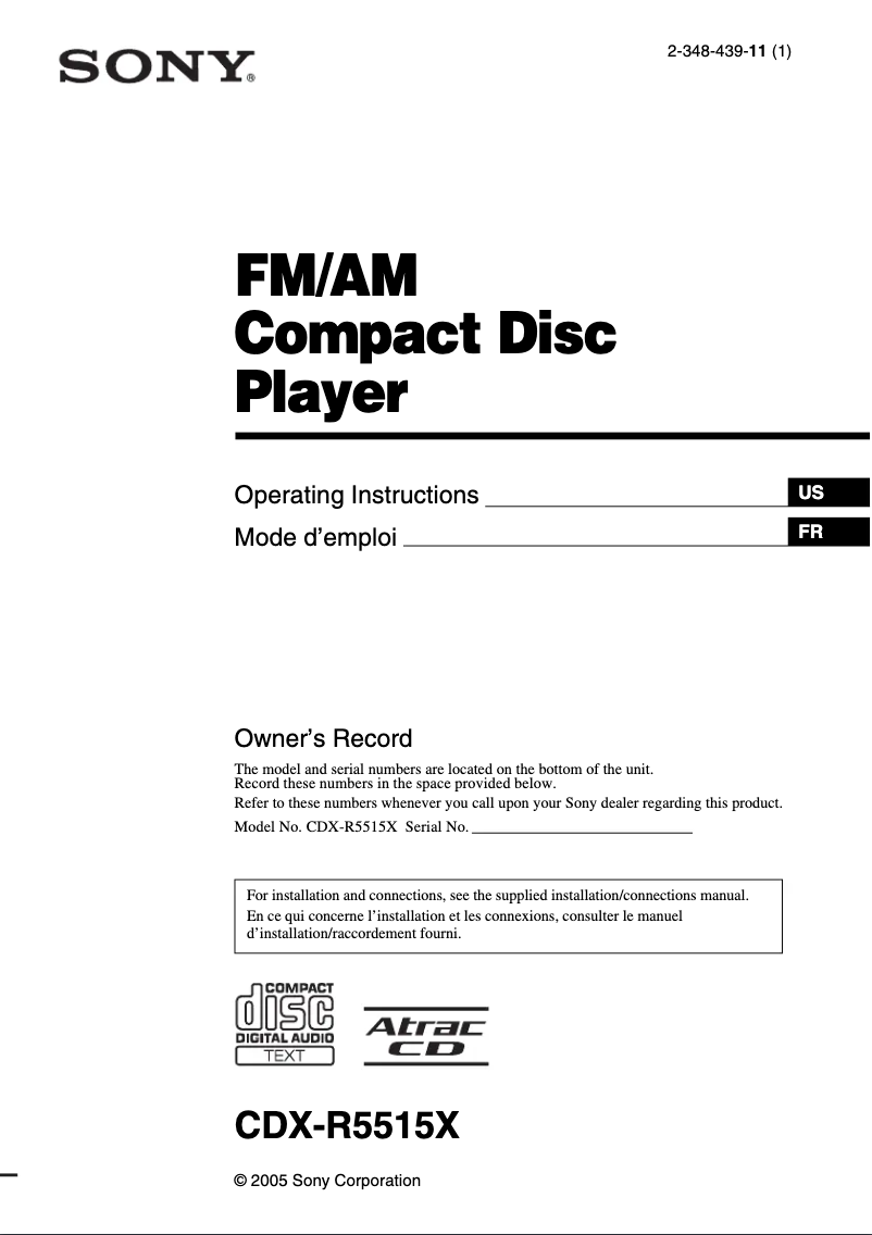 Image de la première page du manuel de l'appareil CDX-R5515X