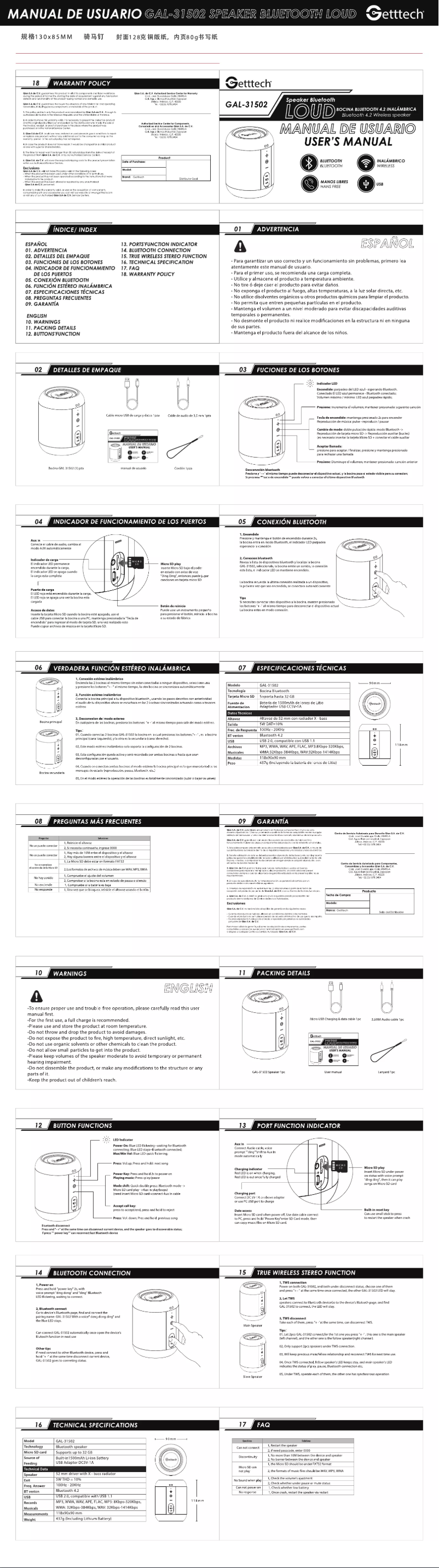 Page n°1 - Manuel utilisateur Getttech GAL-31502N