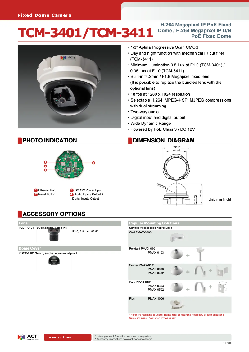 Page 1 de la notice Fiche technique ACTi TCM3401