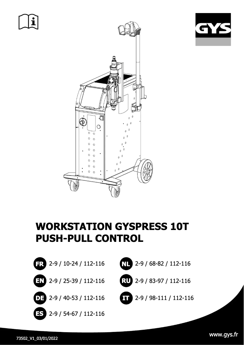 Page n°1 - Manuel utilisateur GYS Gyspress 10T Push-Pull Control