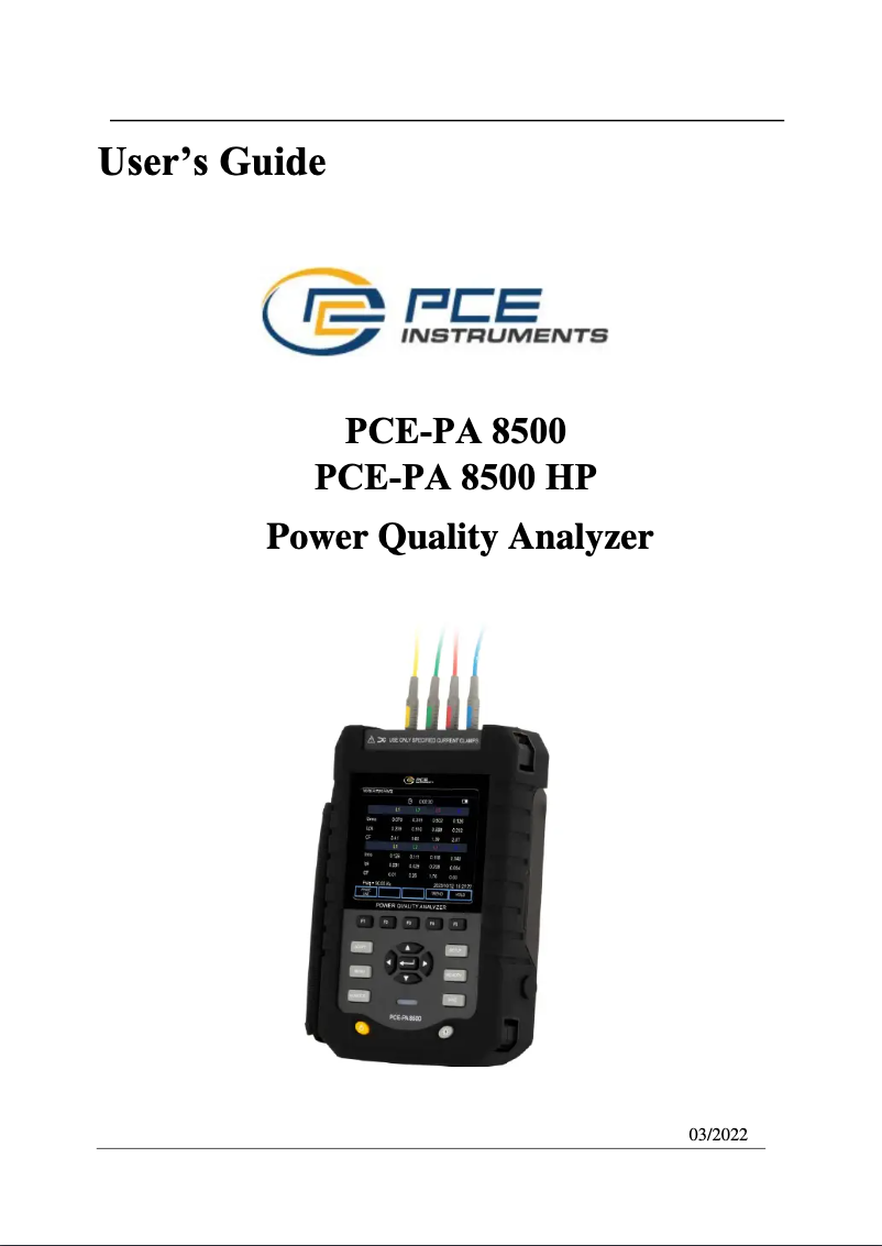 Image de la première page du manuel de l'appareil PCE-PA 8500