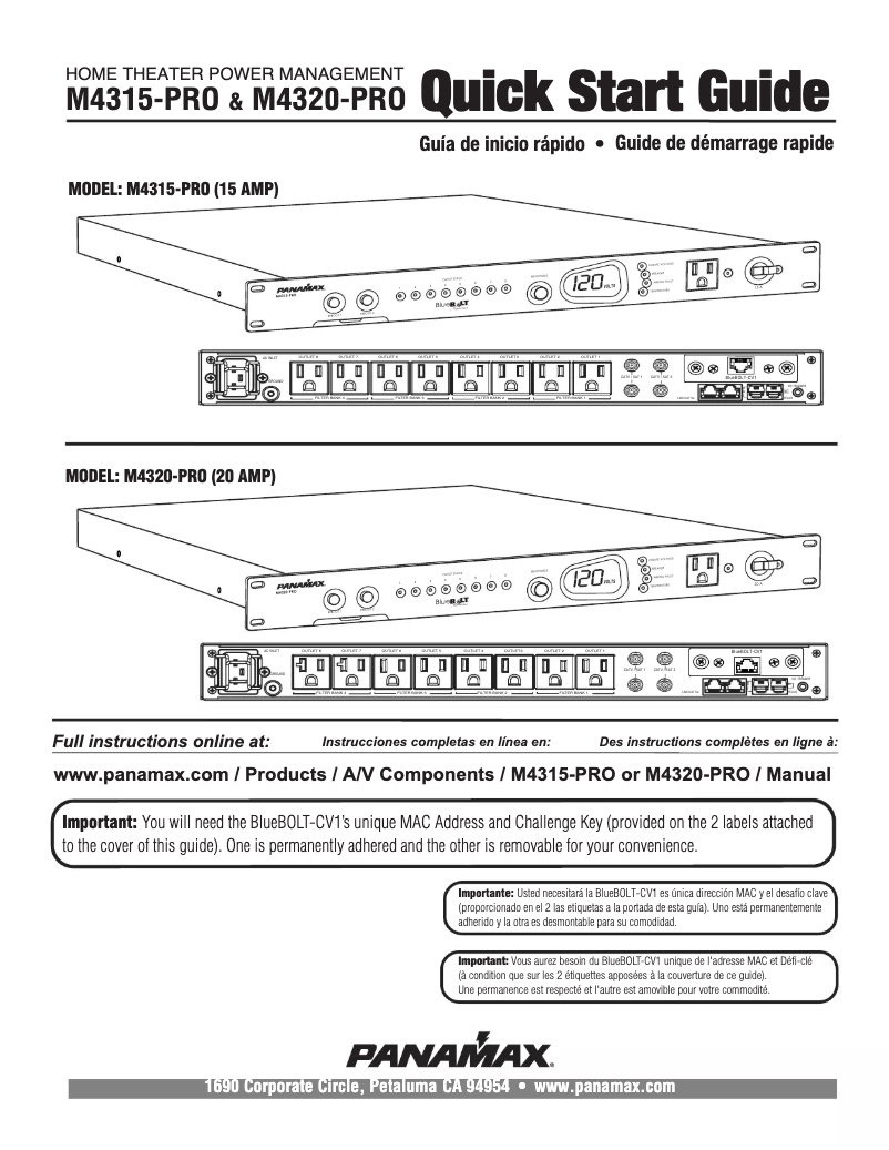 Página 1 del manual Guía de inicio rápido Panamax M4315-PRO