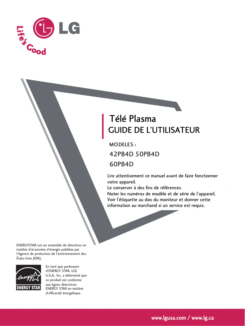 Page n°1 - Manuel utilisateur LG 60PB4DT