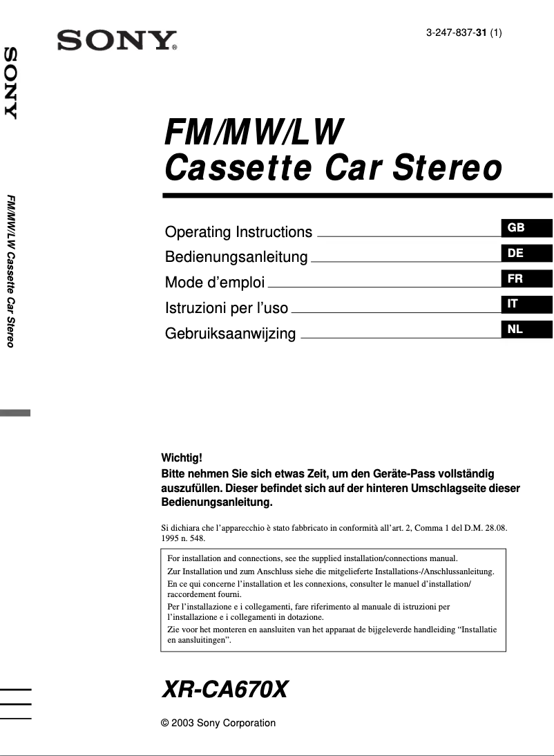 Page n°1 - Mode d'emploi Sony XR-CA670X