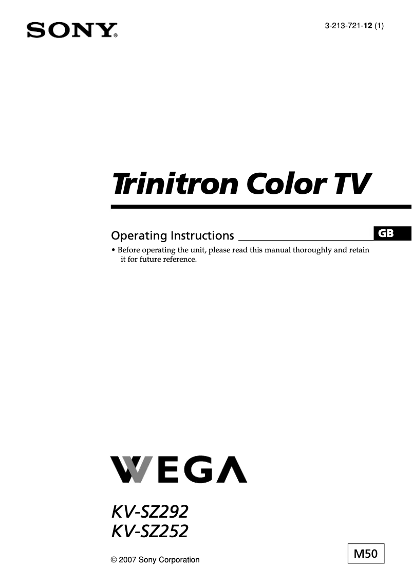 Page n°1 - Manuel utilisateur Sony Trinitron KV-SZ292M50