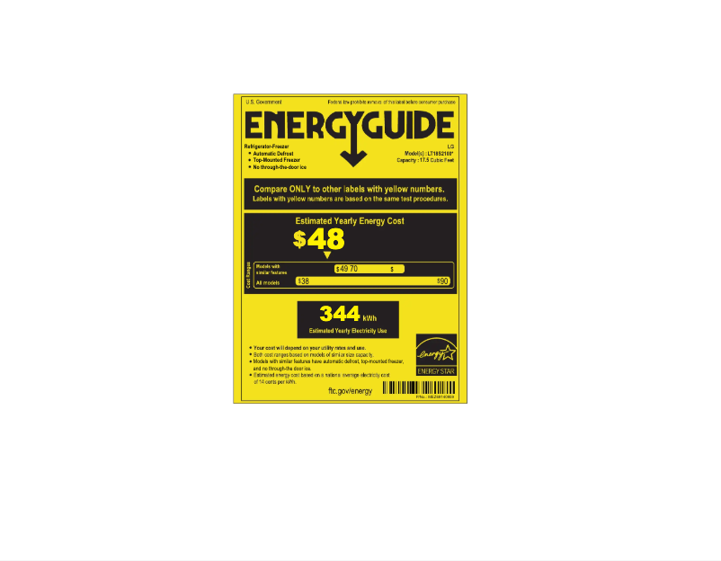 Page 1 de la notice Label énergétique LG LT18S2100S