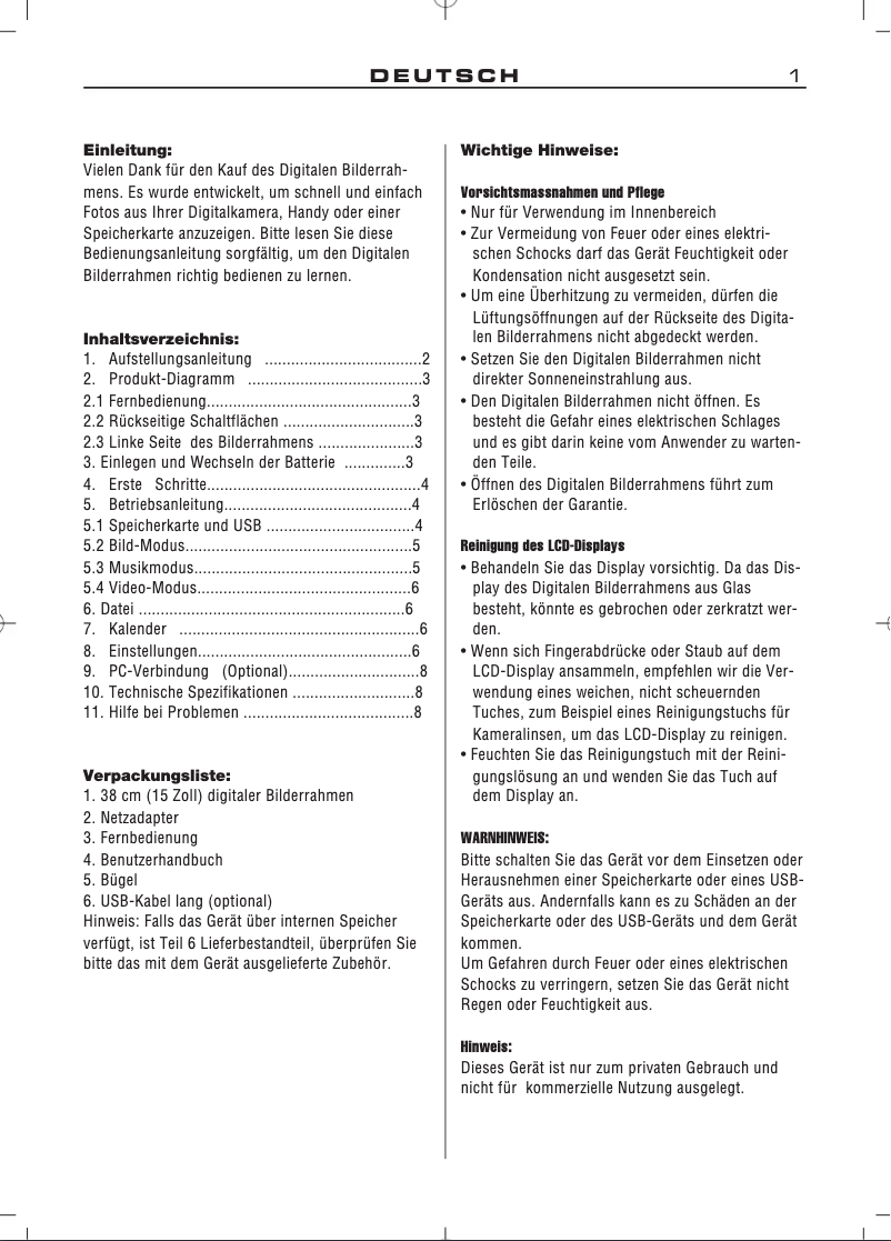 Page n°1 - Manuel utilisateur Braun DigiFrame 1587