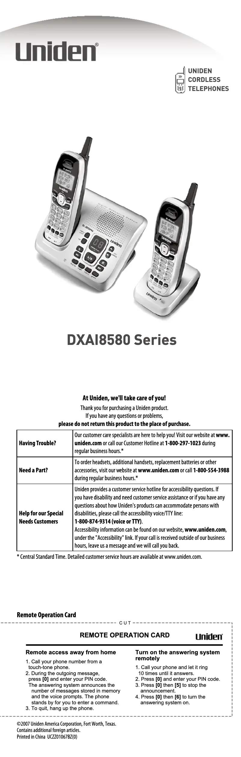 First page image of the manual for DXAI 8580