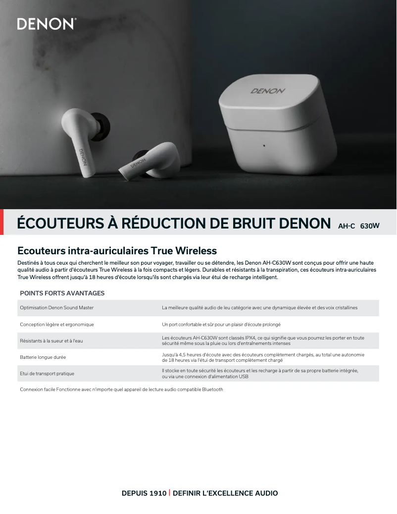 Page 1 de la notice Fiche technique Denon AH-C630W