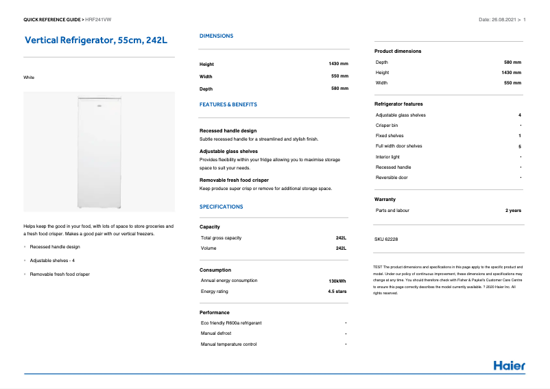 Image de la première page du manuel de l'appareil HRF241VW