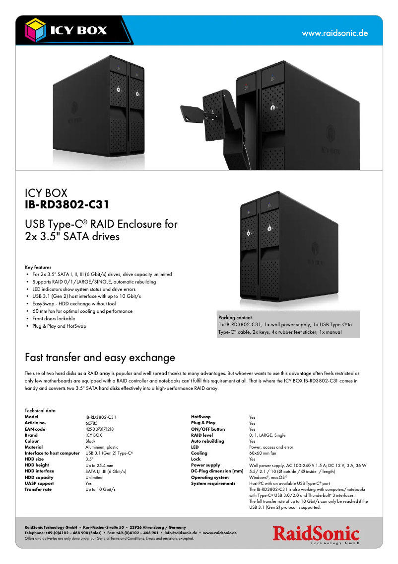 Page n°1 - Fiche technique Icy Box IB-RD3802-C31
