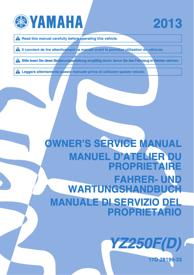 Image de la première page du manuel de l'appareil YZ250F (2013)