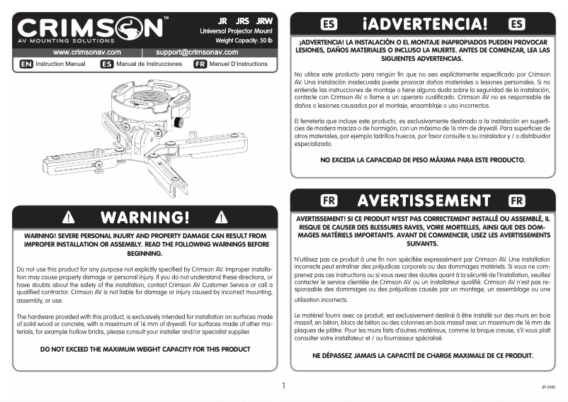 Image de la première page du manuel de l'appareil JRW