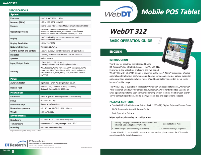 Page n°1 - Manuel utilisateur DT Research DT312