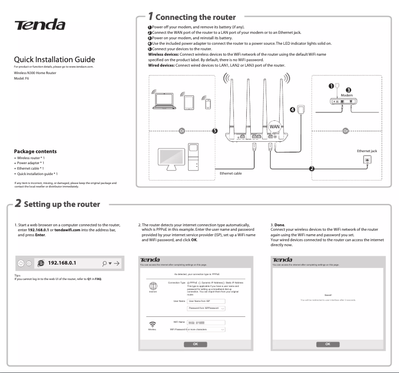 Page 1 de la notice Guide d'installation Tenda F6