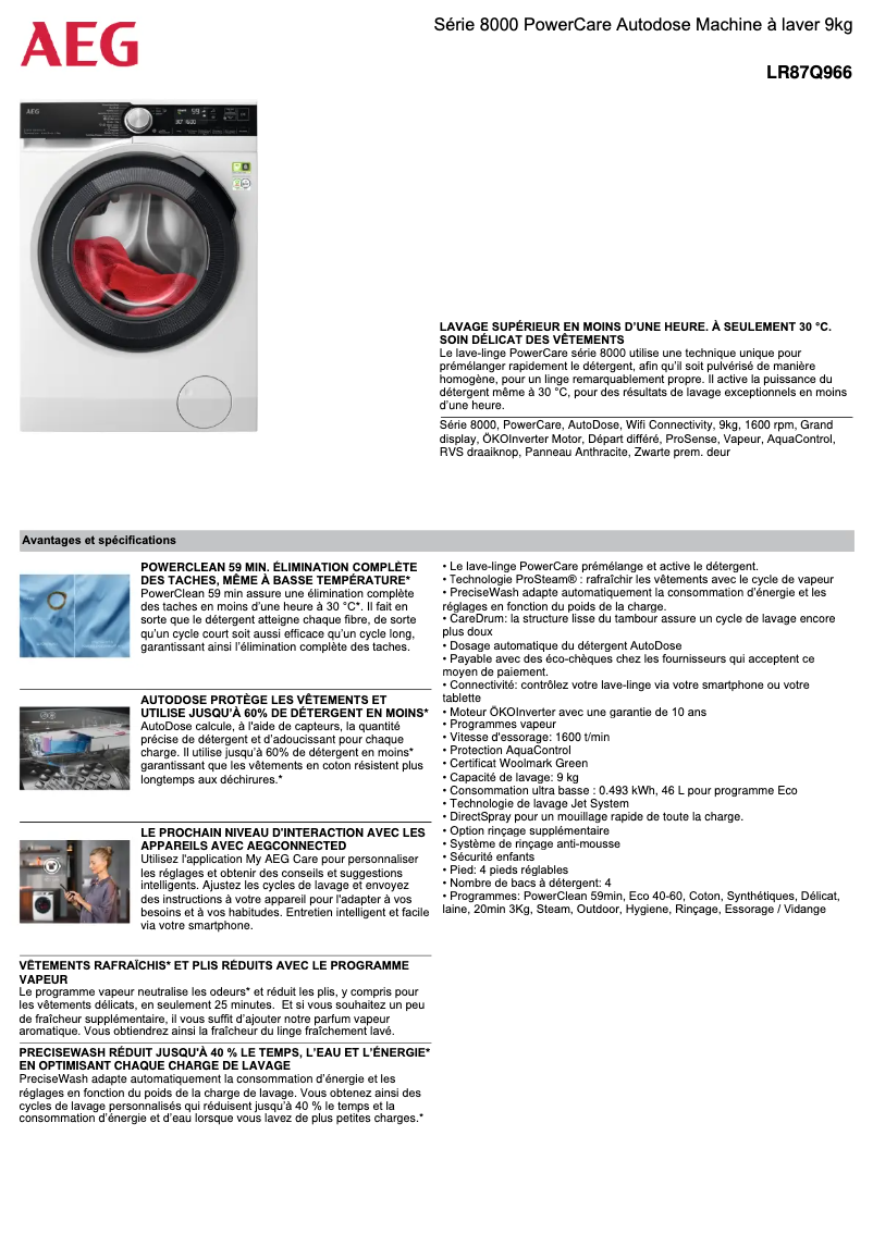 Page 1 de la notice Fiche technique AEG LR87Q966