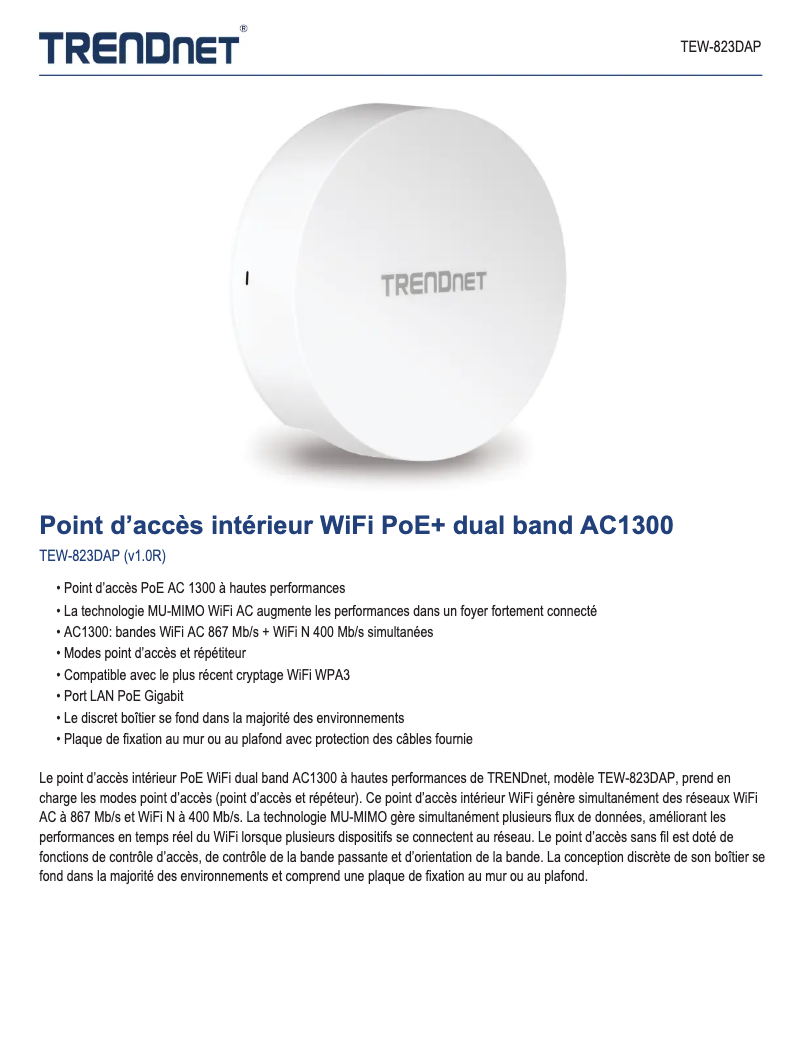 Page n°1 - Fiche technique TRENDnet TEW-823DAP