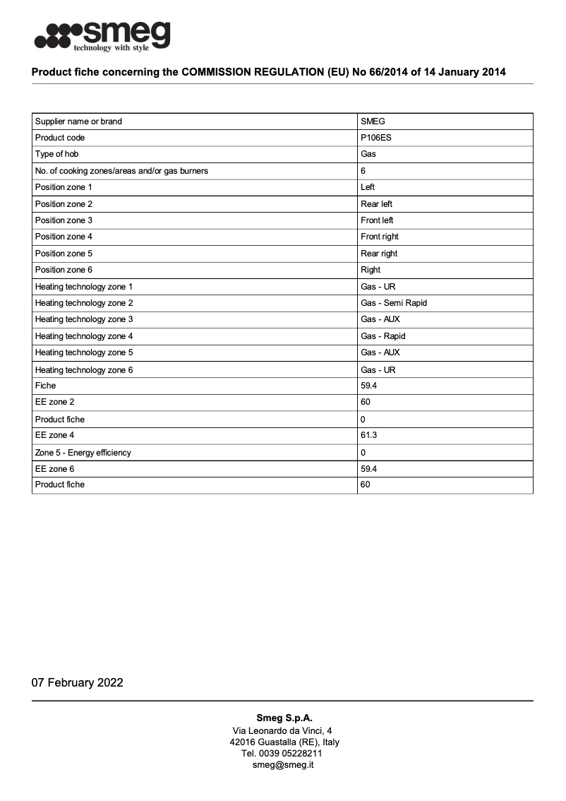 Page n°1 - Brochure Smeg P106ES