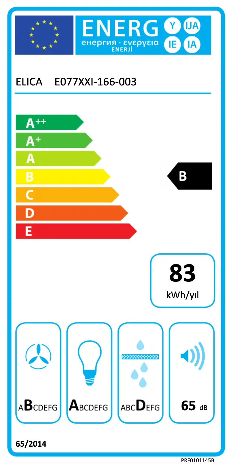 Página 1 del manual Etiqueta energética Elica Stripe PRF0101145B