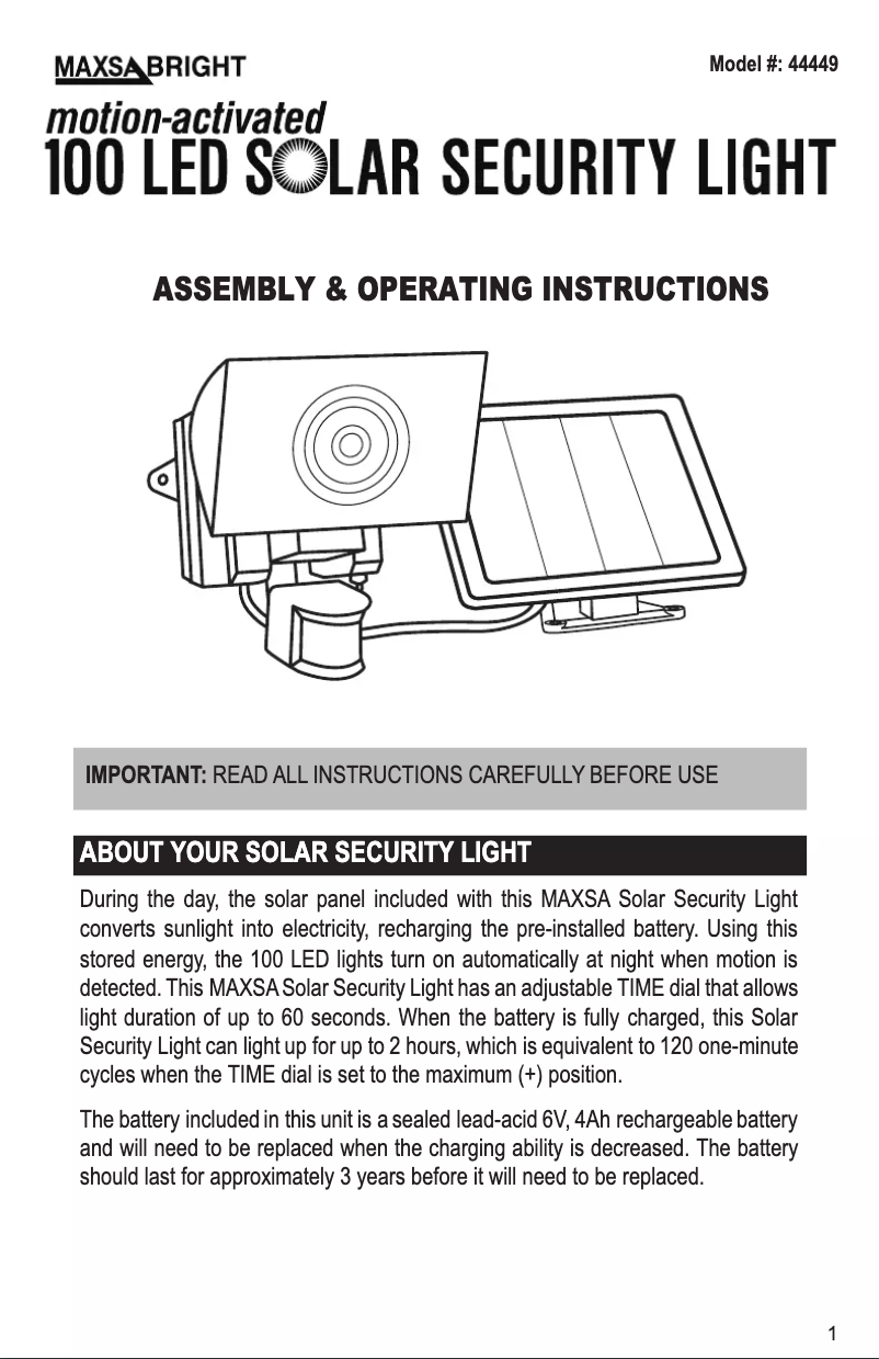 Image de la première page du manuel de l'appareil 44449-L
