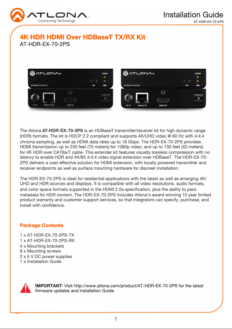 Image de la première page du manuel de l'appareil AT-HDR-EX-70-2PS