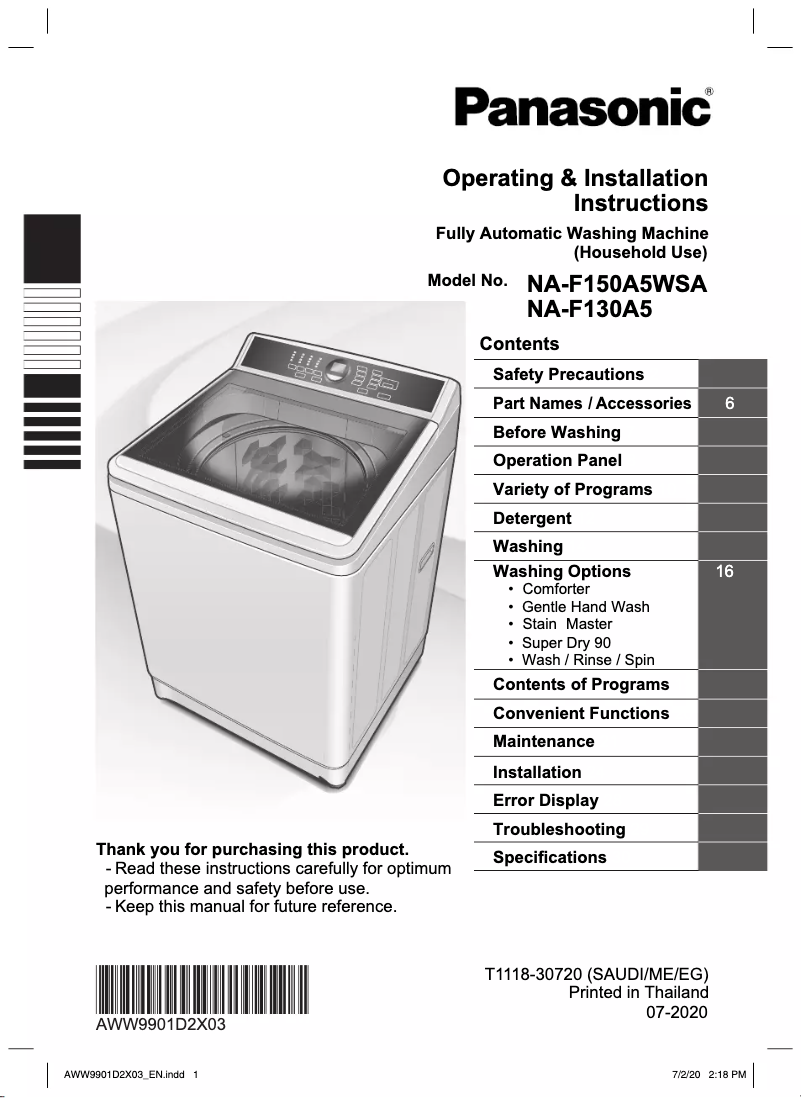 Image de la première page du manuel de l'appareil NA-F130A5
