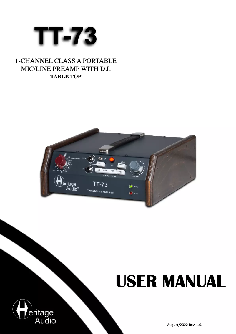 Page 1 de la notice Manuel utilisateur Heritage Audio TT-73