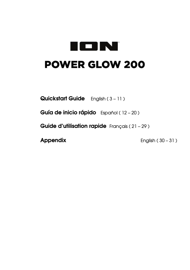 Page 1 de la notice Manuel utilisateur ION Power Glow 200