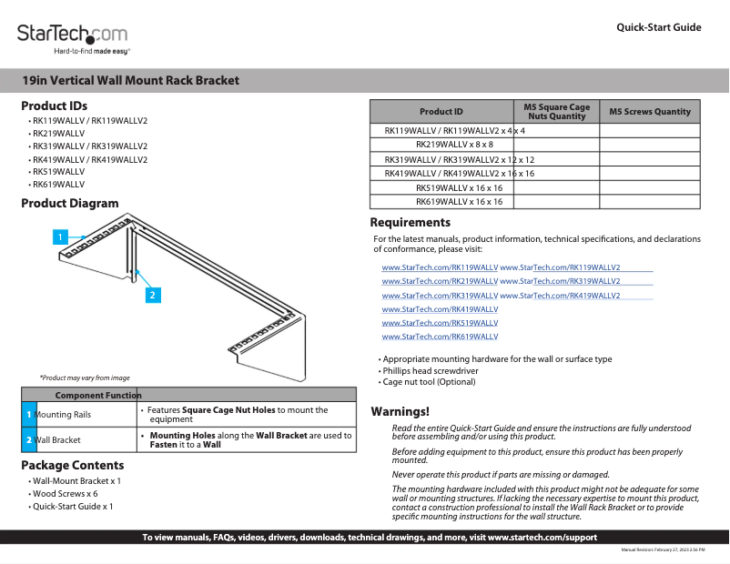 Page 1 de la notice Manuel utilisateur StarTech.com RK119WALLV