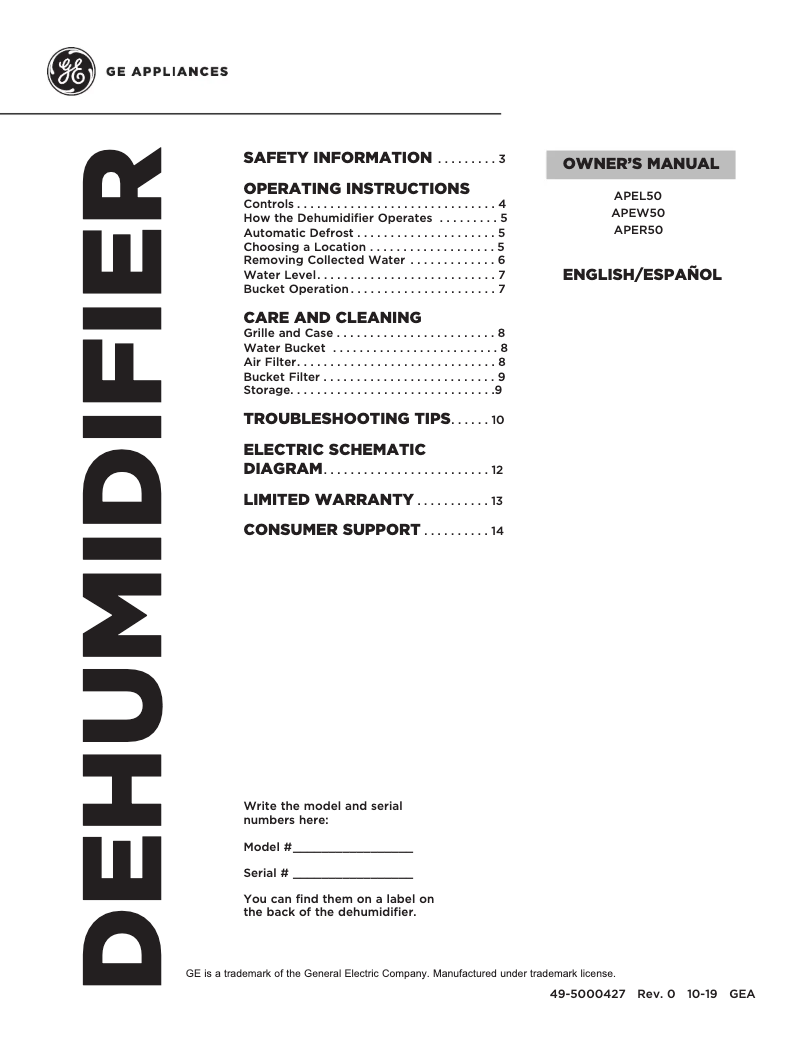 Image de la première page du manuel de l'appareil APEL50LZ