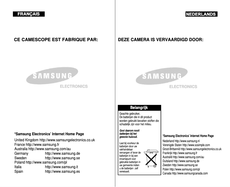Page 1 de la notice Manuel utilisateur Samsung VP-M110