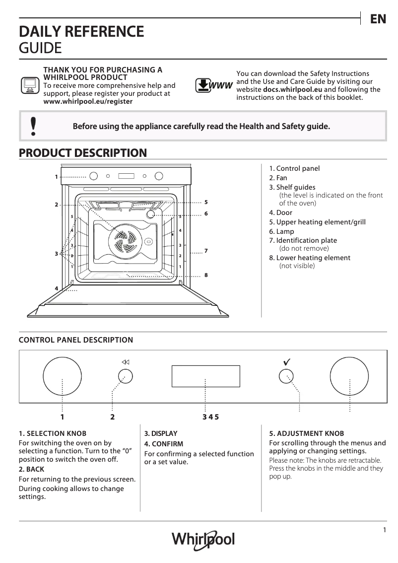 Page 1 de la notice Manuel utilisateur Whirlpool OAKZ9 379 H IX