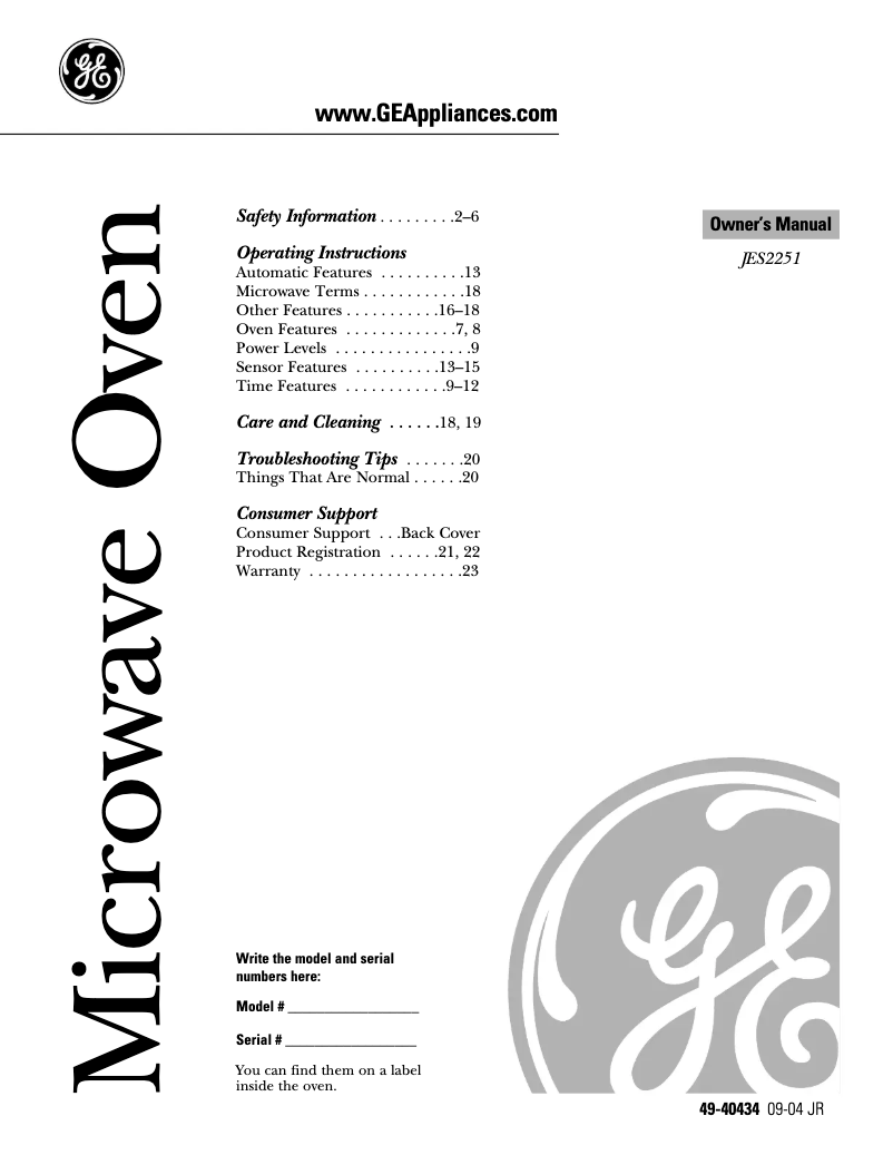 Page 1 de la notice Manuel utilisateur GE Profile JES2251SJ