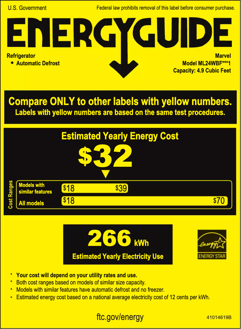 Page 1 de la notice Label énergétique Marvel ML24WBP2RP