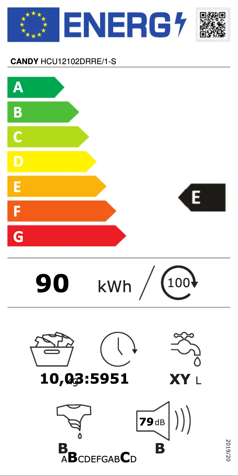 Page n°1 - Label énergétique Candy HCU12102DRRE/1-S