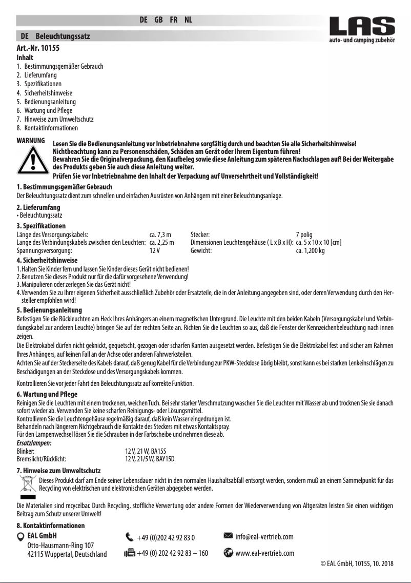 Page 1 de la notice Manuel utilisateur LAS 10155