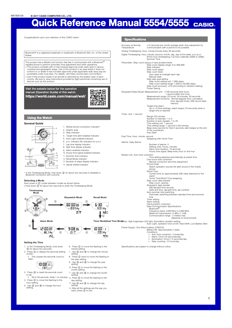 Image de la première page du manuel de l'appareil G-Shock GMA-B800