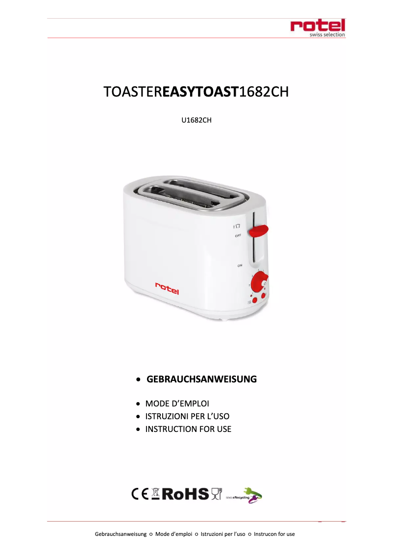 Page n°1 - Manuel utilisateur Rotel Easytoast 1682