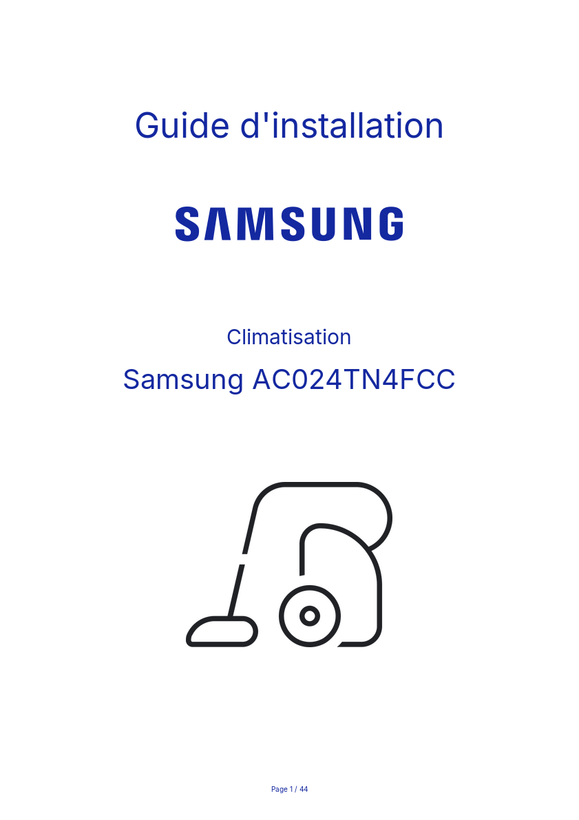Page n°1 - Guide d'installation Samsung AC024TN4FCC