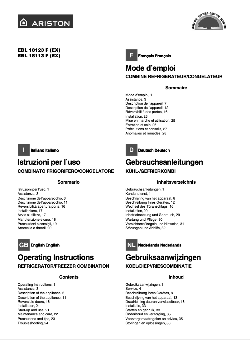 Page 1 de la notice Manuel utilisateur Ariston Thermo EBL 18113F