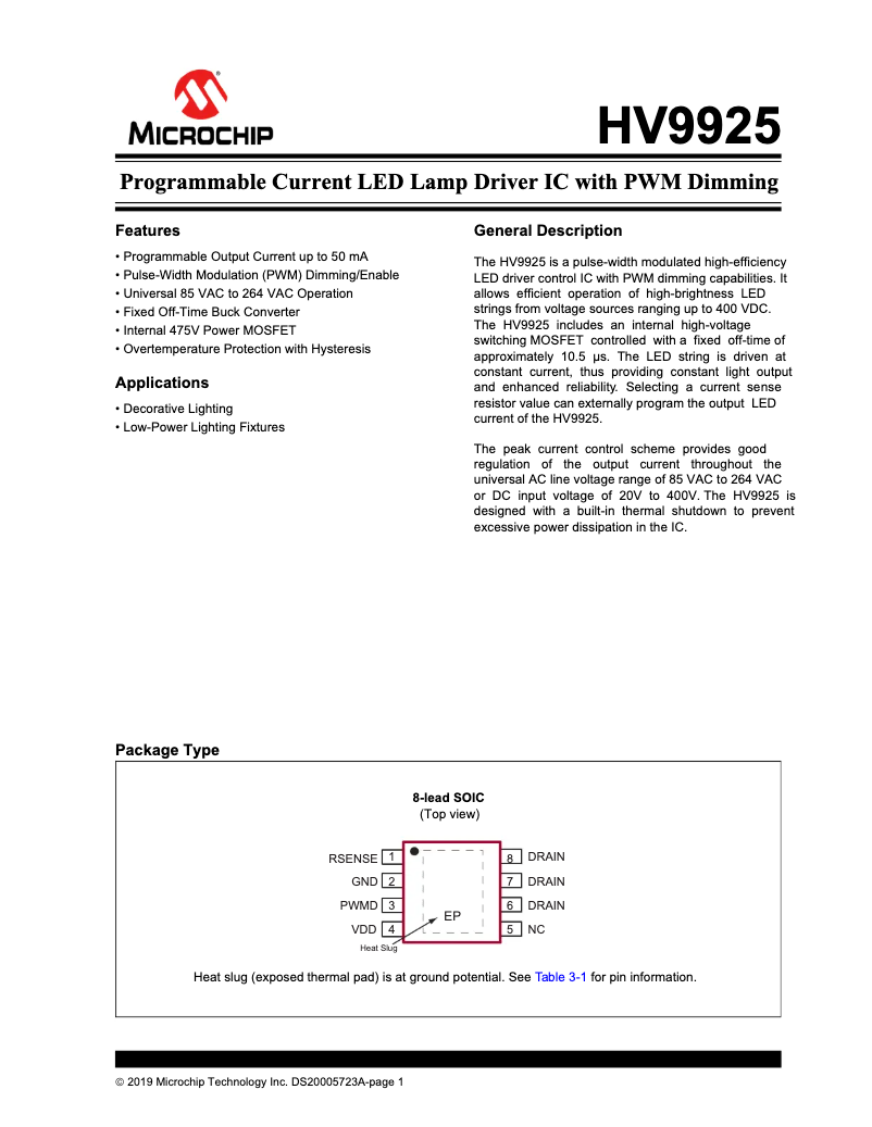 Imagen de la primera página del manual del dispositivo HV9925